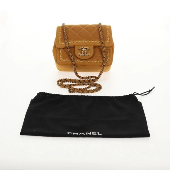CHANEL Chain Shoulder Bag Suede Yellow Gold CC Auth 145362A - Picture 16 of 16